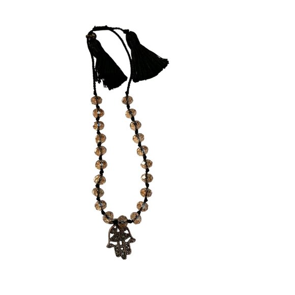 Zacasha Hamsa Hand & Amber Glass Bead Bracelet Hand Knotted Silk Cord Protection - Picture 8 of 10